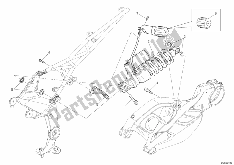 All parts for the Rear Shock Absorber of the Ducati Multistrada 1200 USA 2010